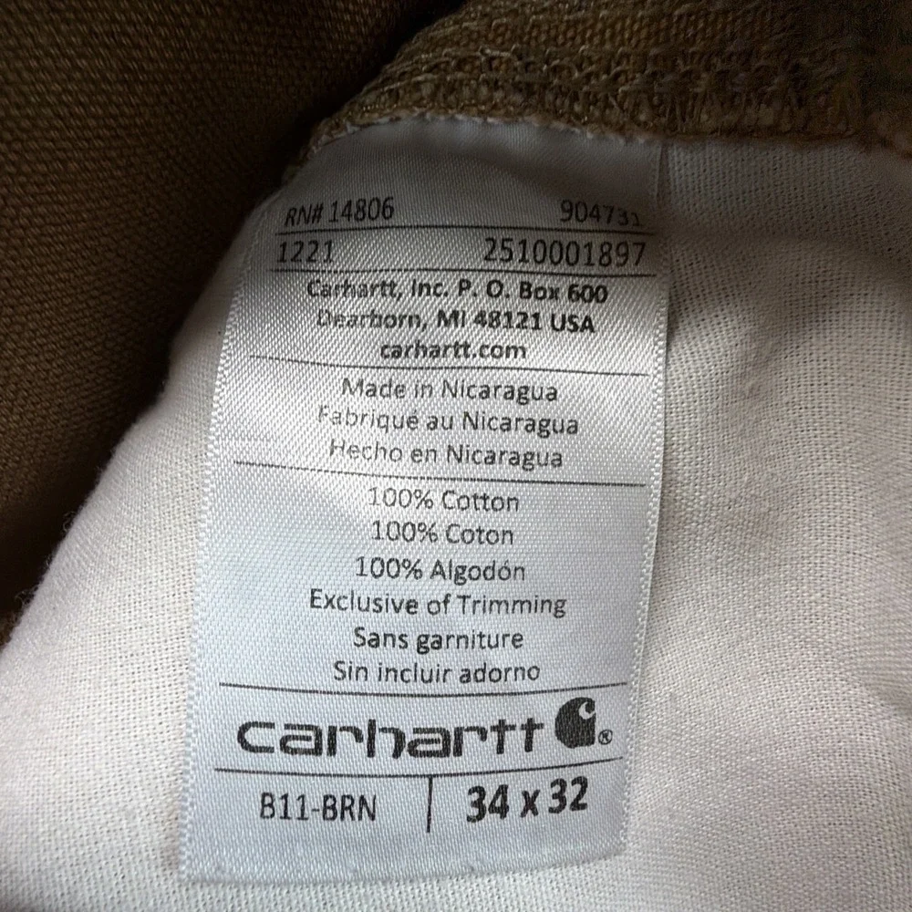 Carhartt‎ Mens B11 BRN Dungaree Fit Carpenter Pants Brown Size 34x32 (Fits33x30)